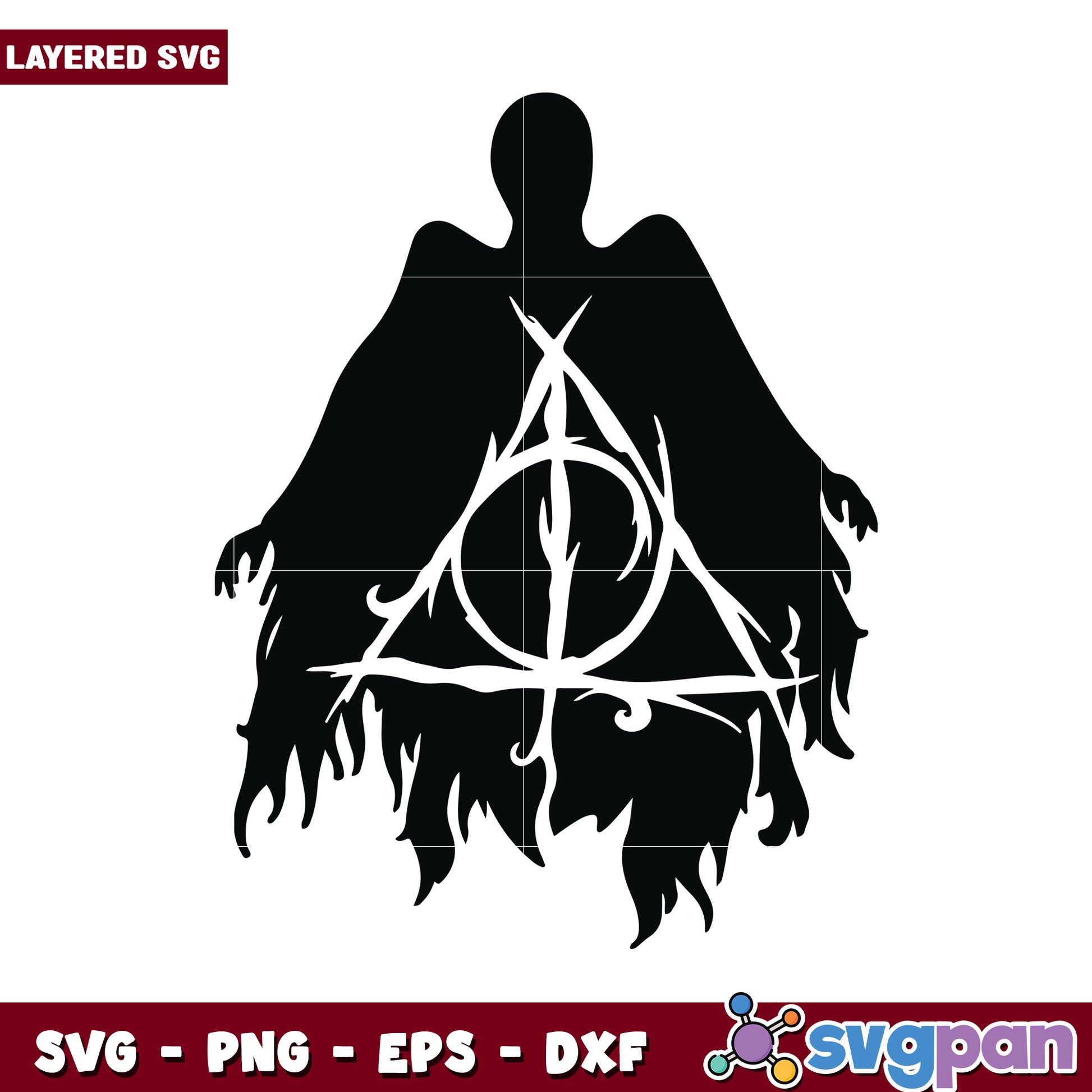 Layered SVG of Dark Figure with Symbols, Perfect for Creative Design