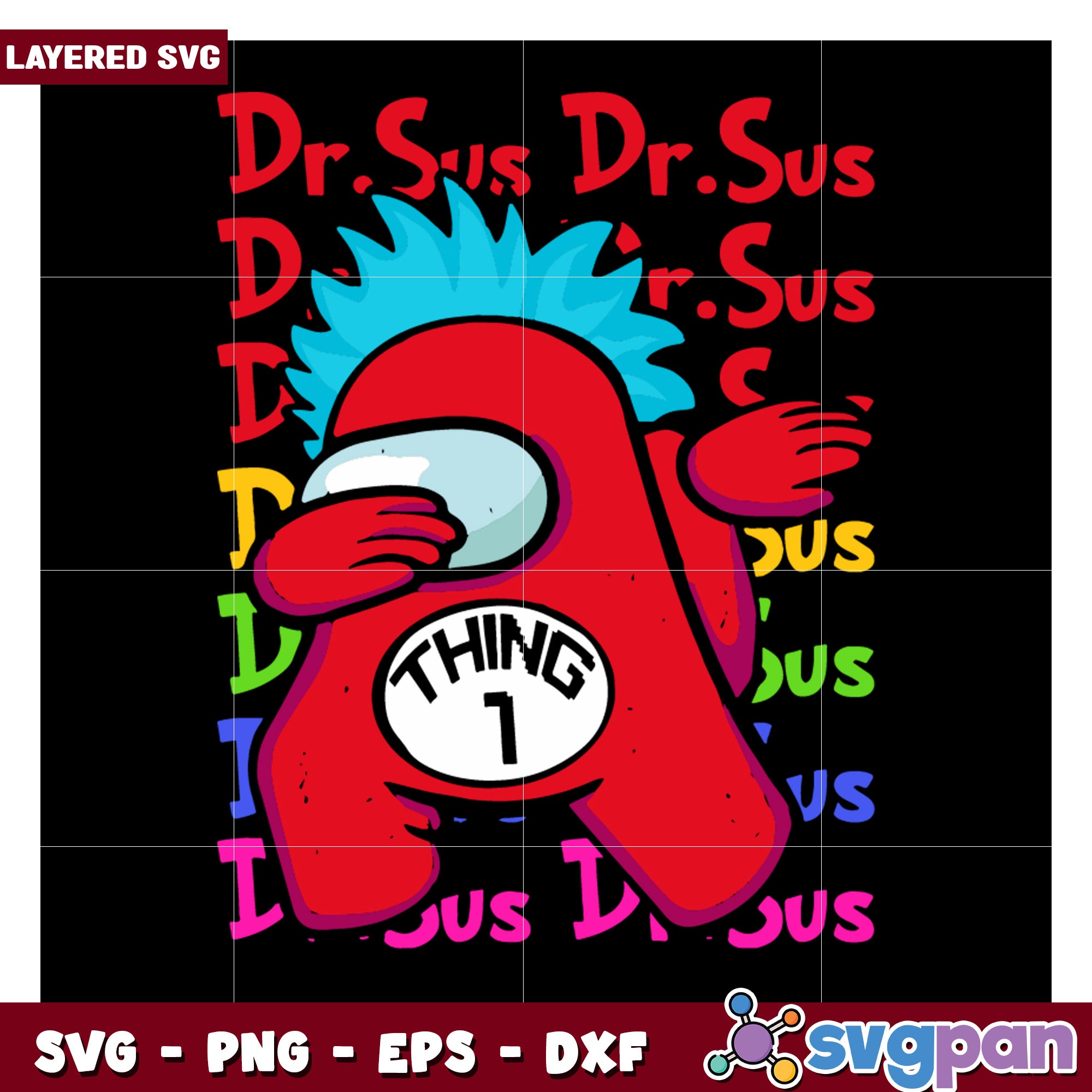 Layered SVG of Dr. Sus character with vibrant colors, perfect for craf ...