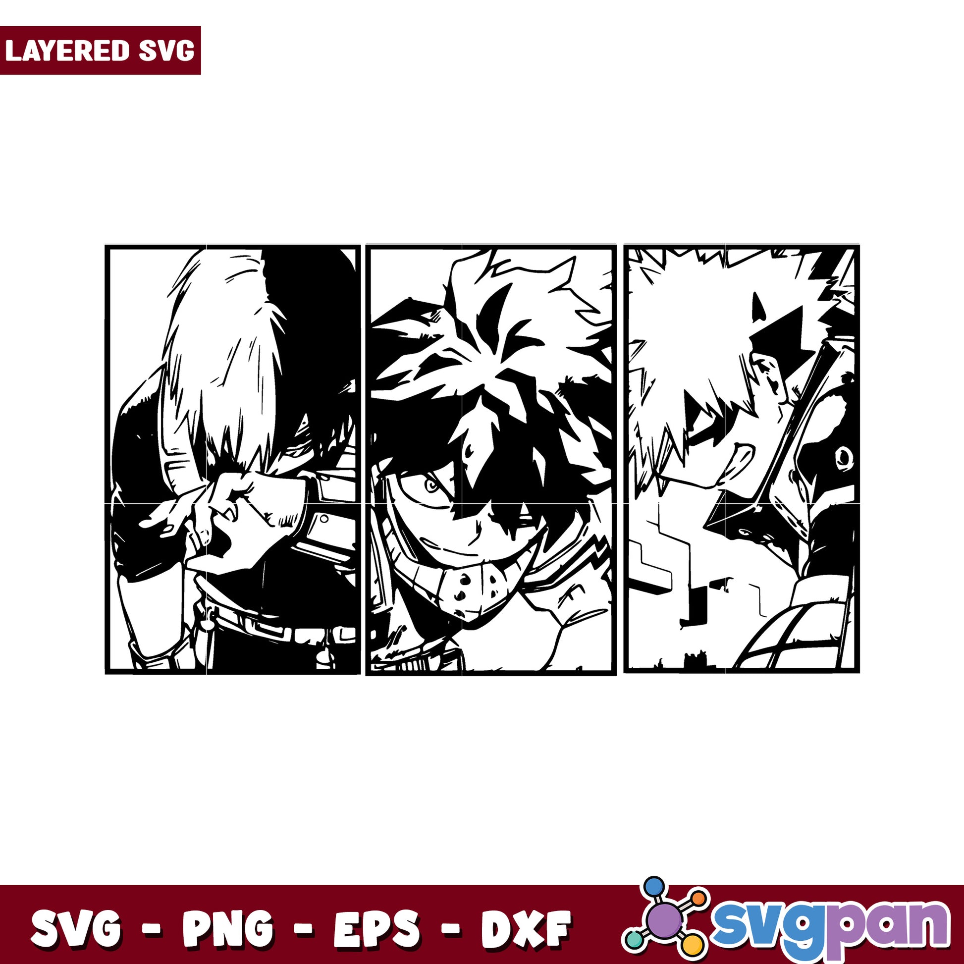 Layered SVG of Iconic Anime Characters, Perfect for Craft Projects