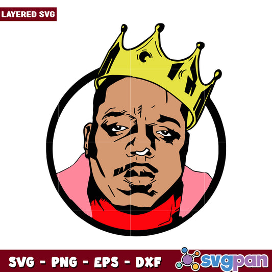 Layered SVG of Iconic Rapper in a Crowned Illustration, Perfect for Crafts
