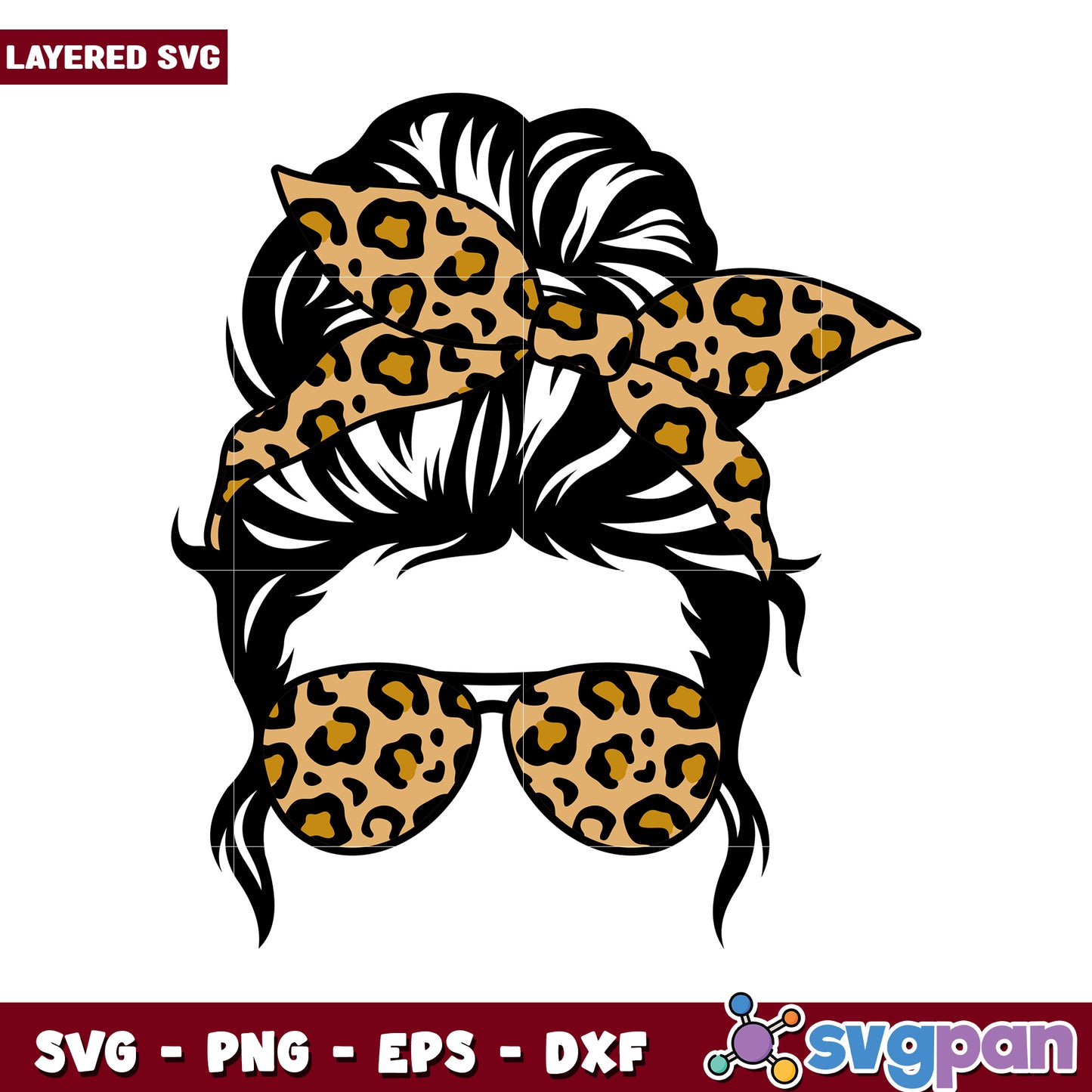 Layered SVG of Leopard Print Hair and Sunglasses, Stylish and Unique Design
