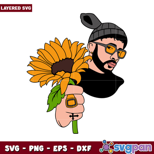 Layered SVG of Male Figure with Sunflower, Ideal for Unique Designs