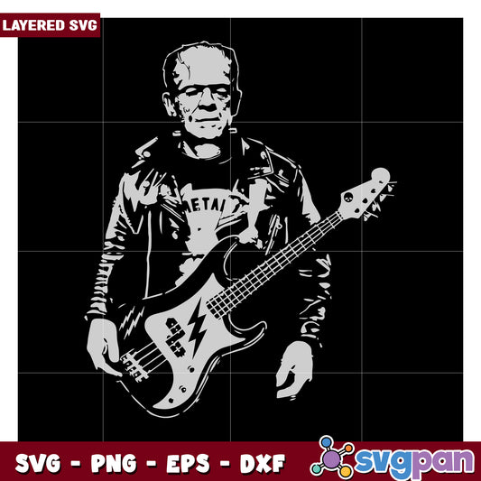 Layered SVG of Rock Musician Playing Bass Guitar, Perfect for Crafts