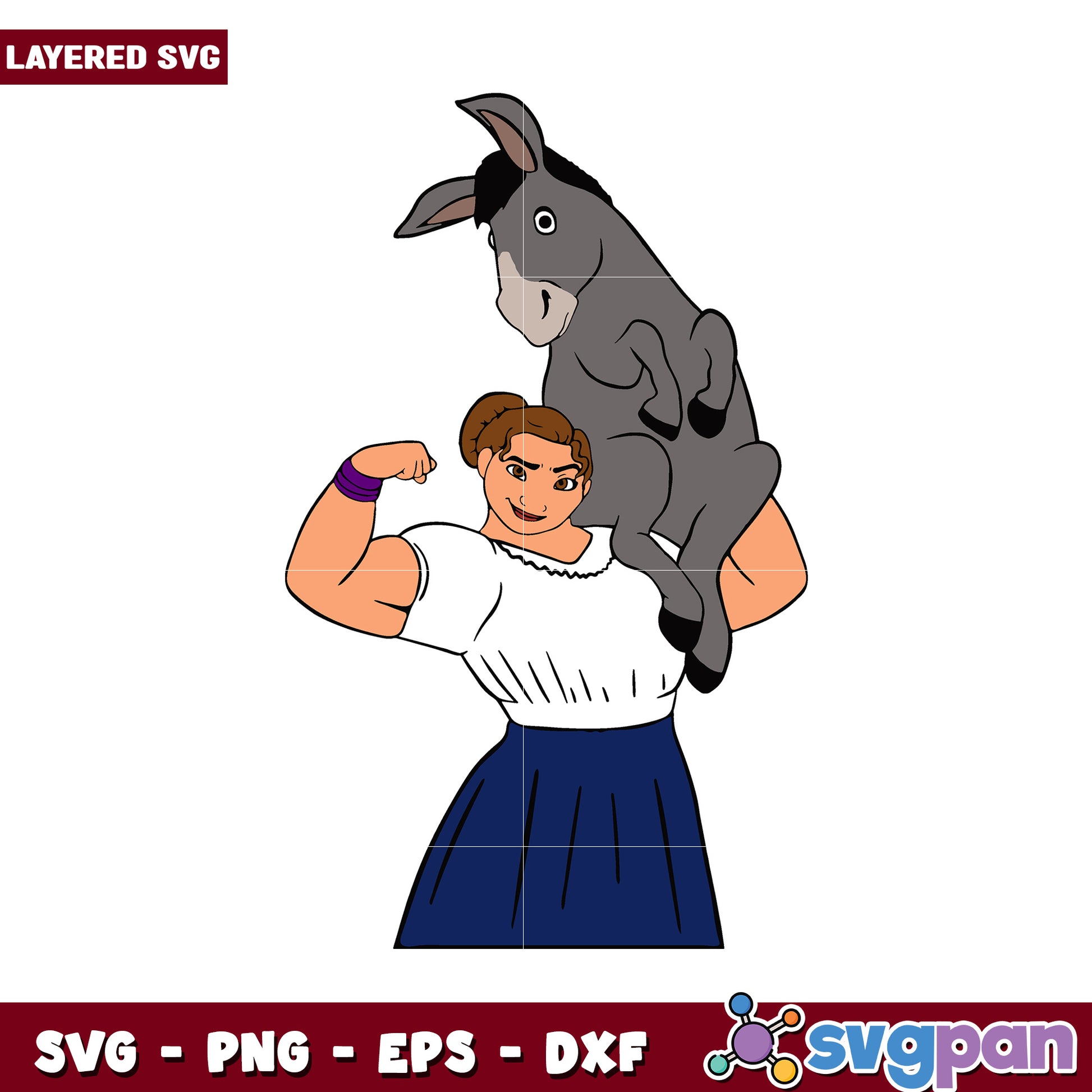 Layered SVG of Strong Woman with Donkey, Perfect for Crafts and Designs
