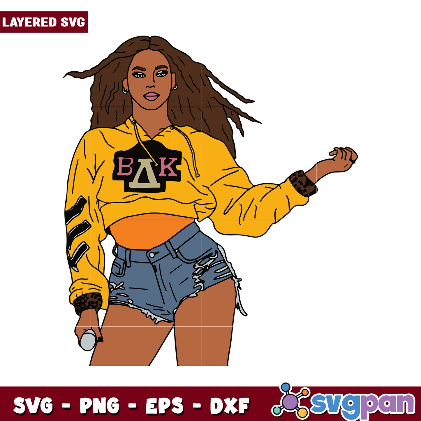 Layered SVG of Stylish Woman in Yellow Sweater, Unique Art Design