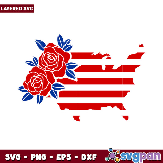 Layered SVG of USA Flag with Roses, perfect for crafting projects