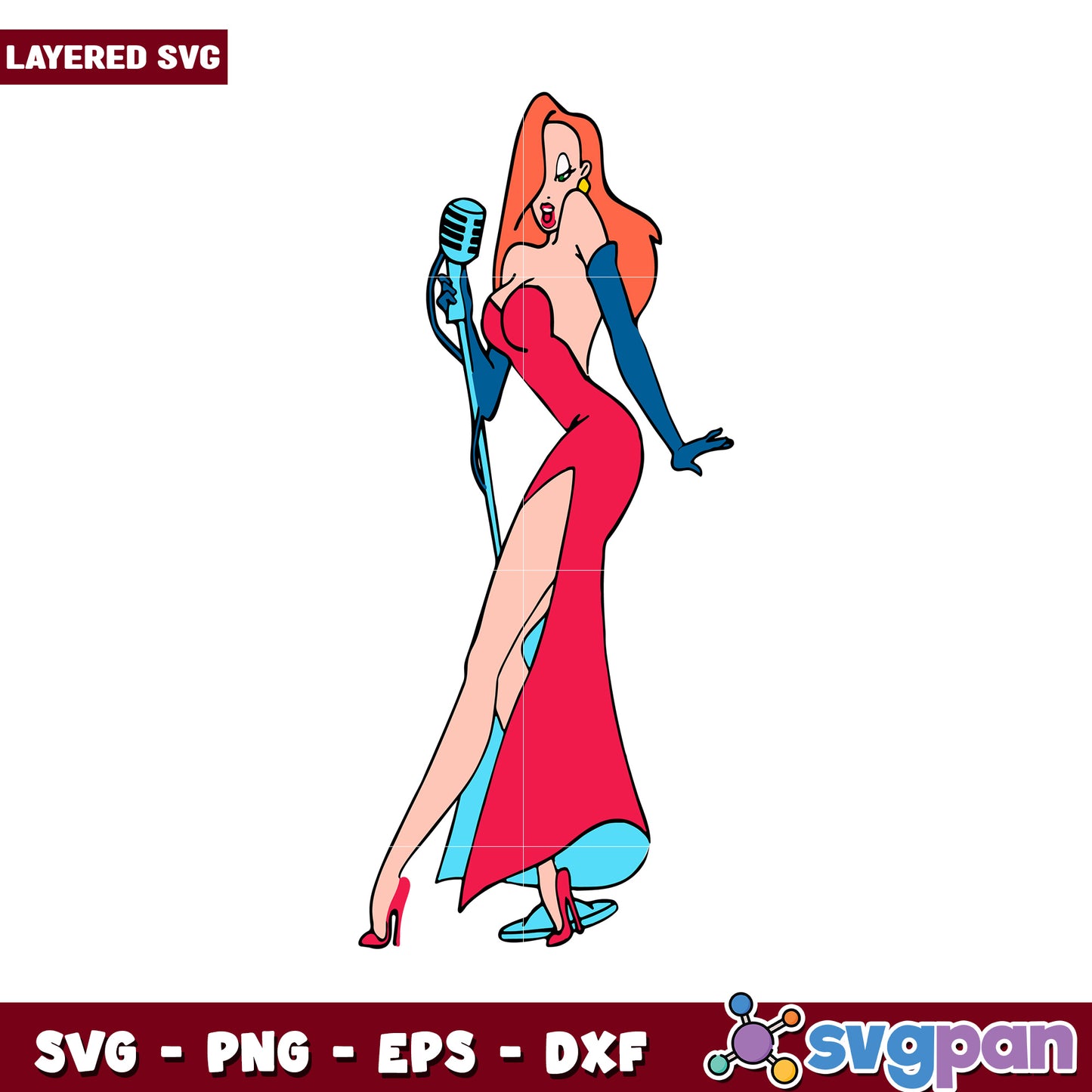 Layered SVG of a Singing Woman in Red Dress, Versatile and Stylish Design