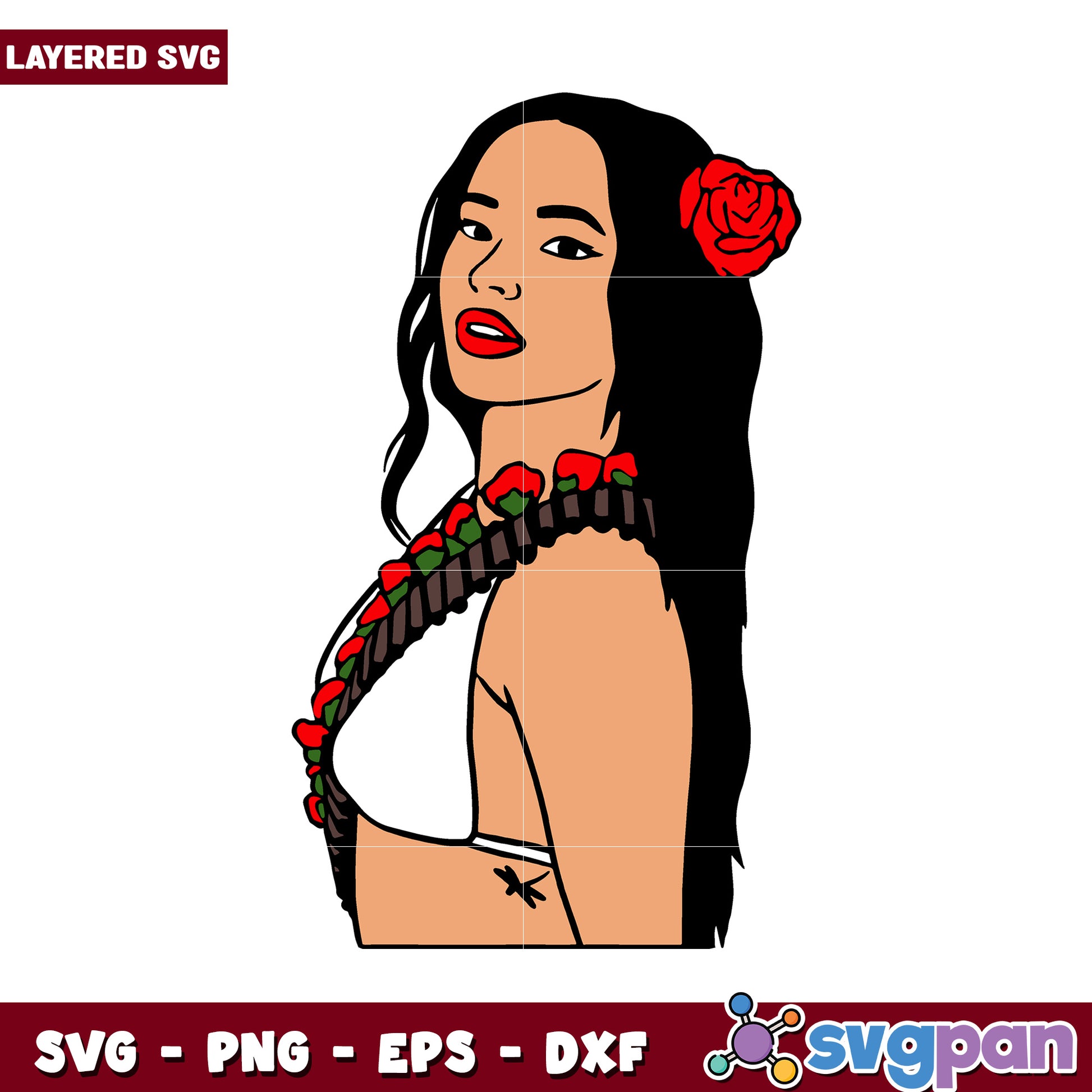 Layered SVG of a Woman with Rose, Attractive Design for Crafts