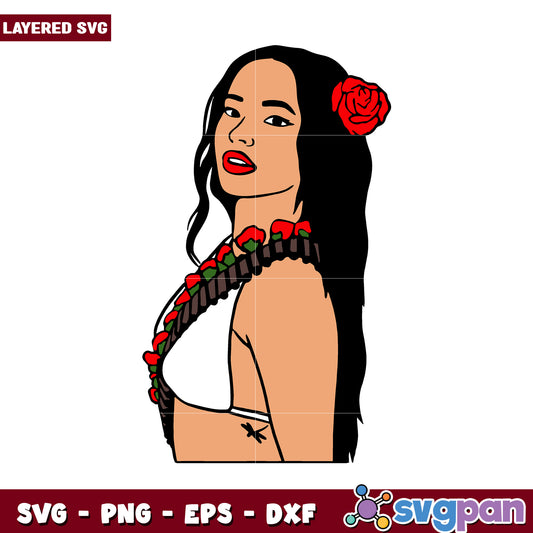 Layered SVG of a Woman with Rose, Attractive Design for Crafts