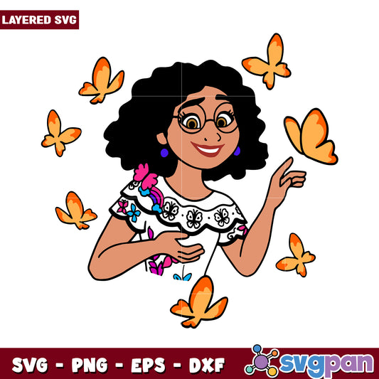 Layered SVG of a girl with butterflies, perfect for crafts and designs