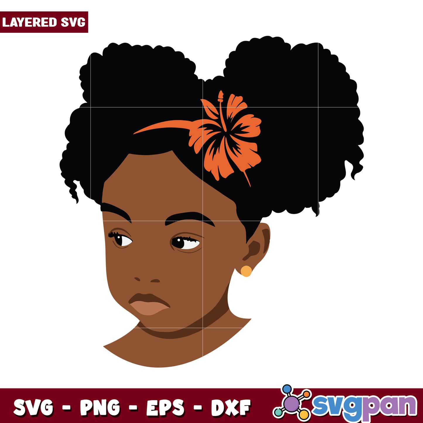 Layered SVG of a girl with floral hair accessory, perfect for crafts