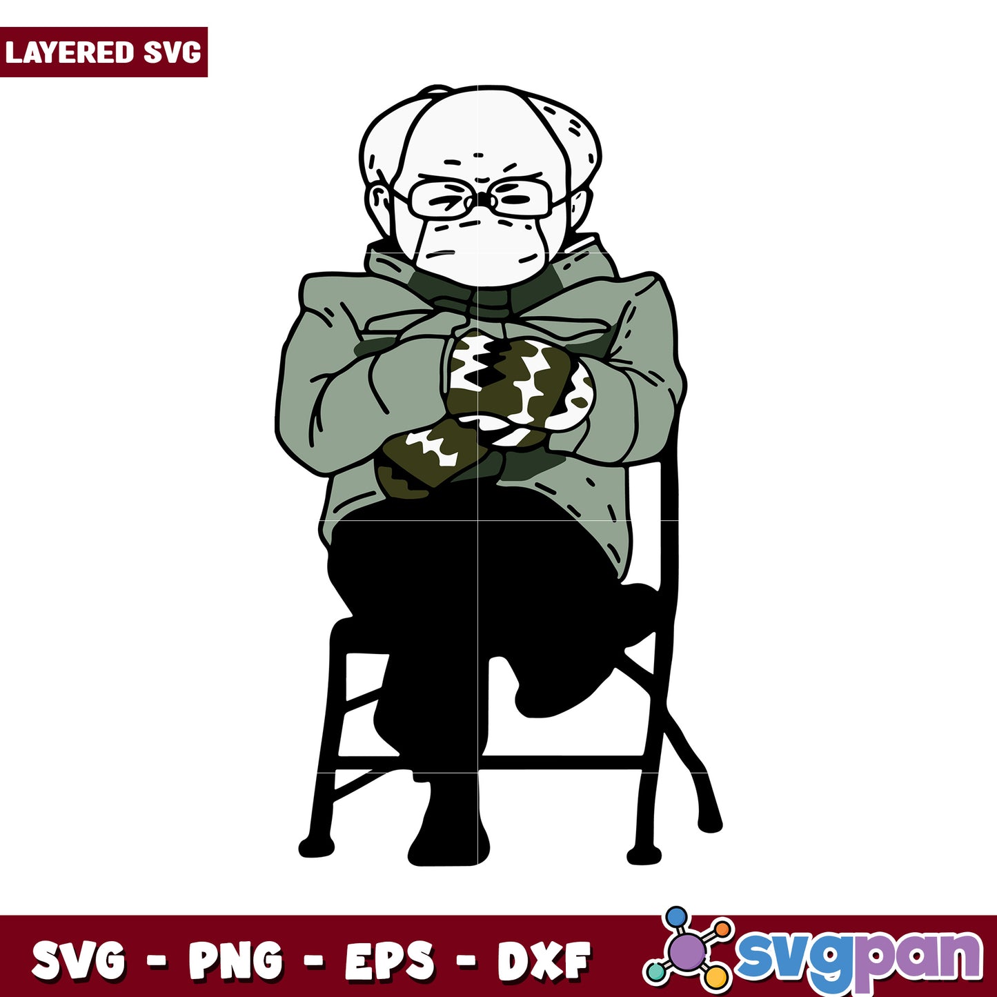 Layered SVG of a sitting character in winter attire, perfect for crafting projects