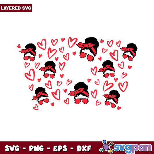 Layered SVG of cute sunglasses girl, features hearts design for crafts