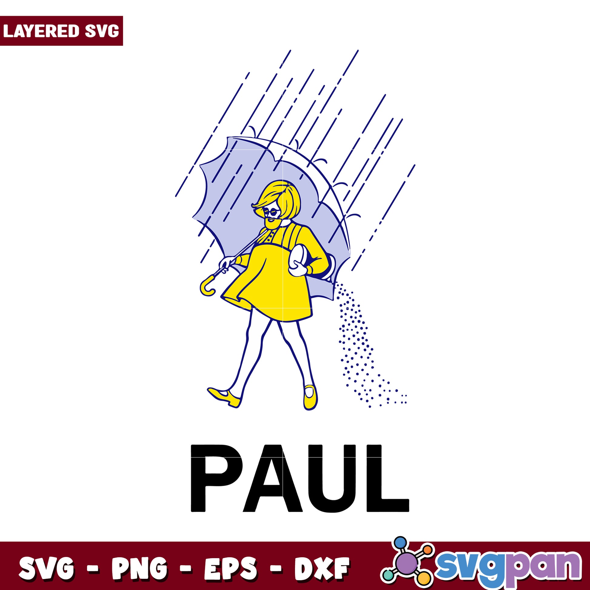 Layered SVG of girl with umbrella, perfect for rain-themed projects