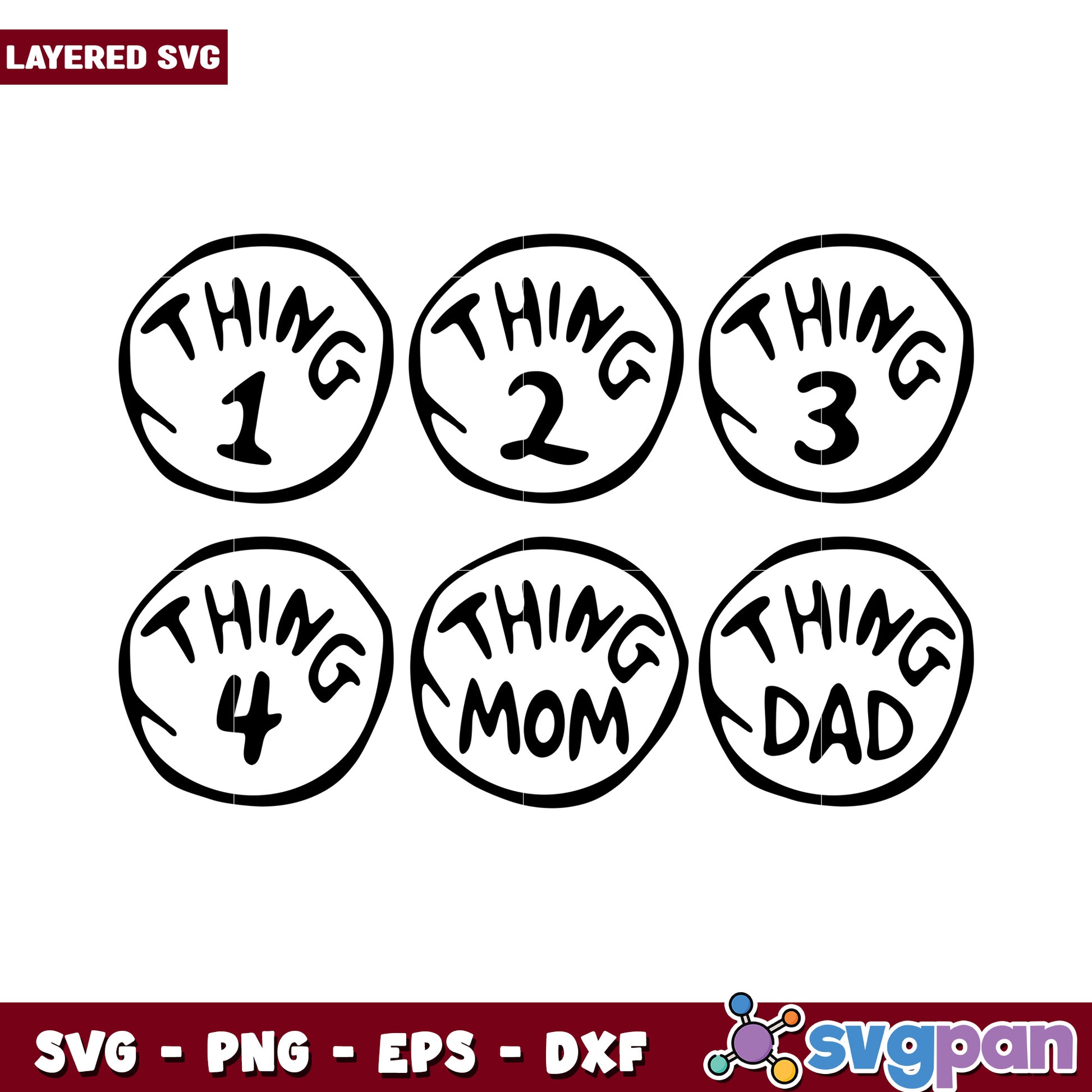 Layered SVG with fun Thing designs, perfect for crafting projects