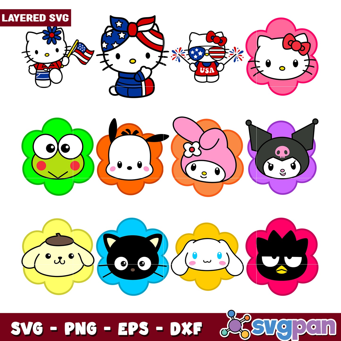 Layered Sanrio Characters SVG Bundle