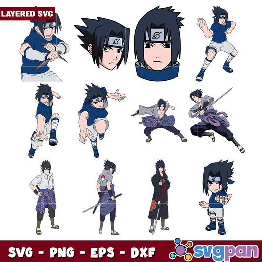 Layered Sasuke Uchiha SVG Bundle