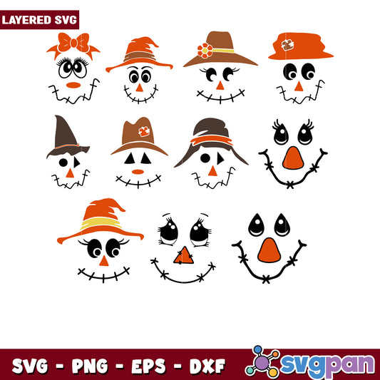 Layered Scarecrow Faces SVG Bundle