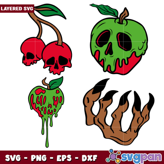 Layered Skull Apples Cherries Claw SVG Bundle