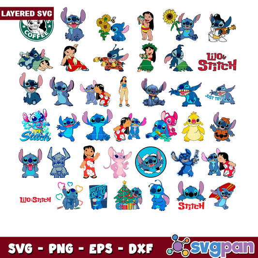 Layered Stitch SVG Bundle PNG EPS DXF