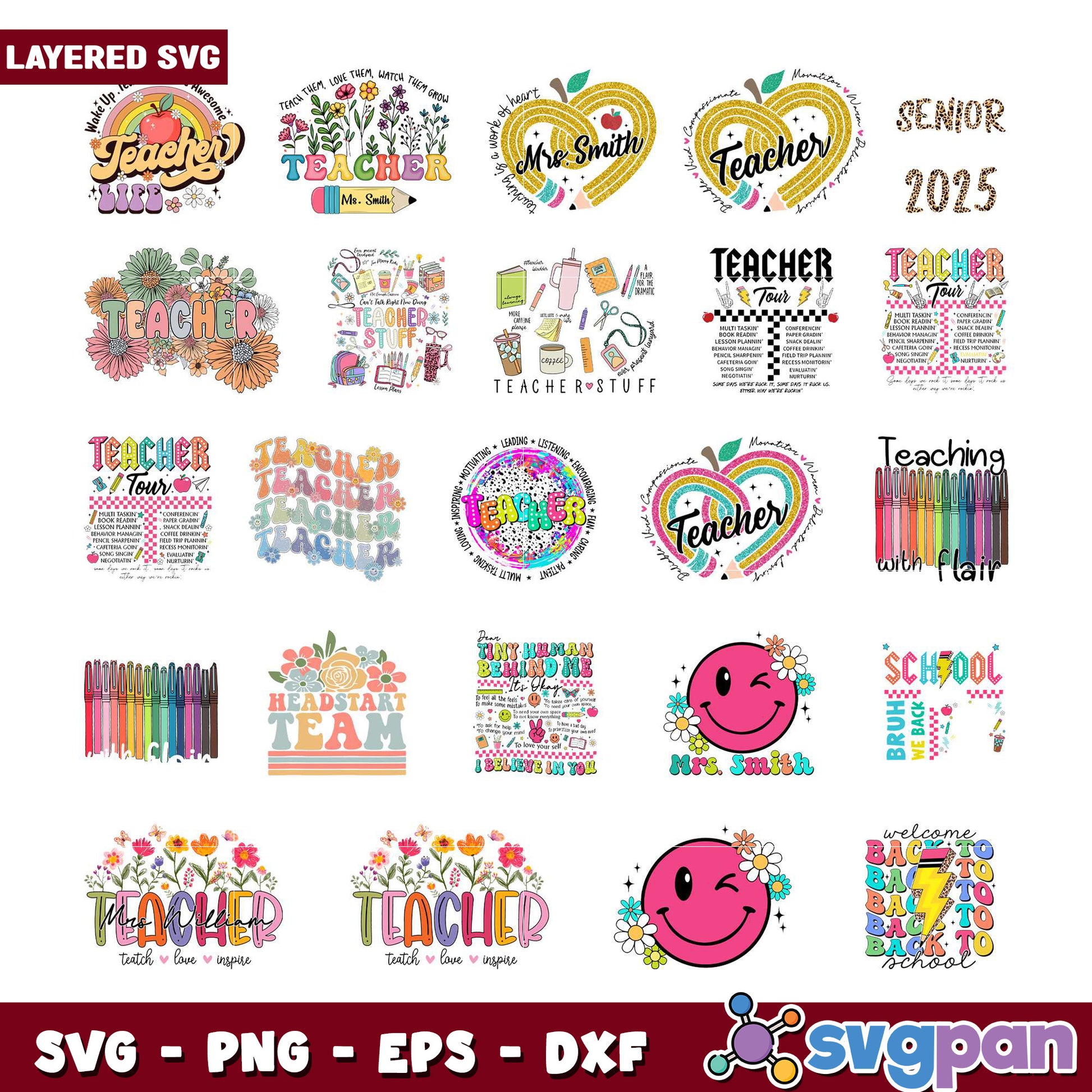 Layered Teacher SVG Bundle