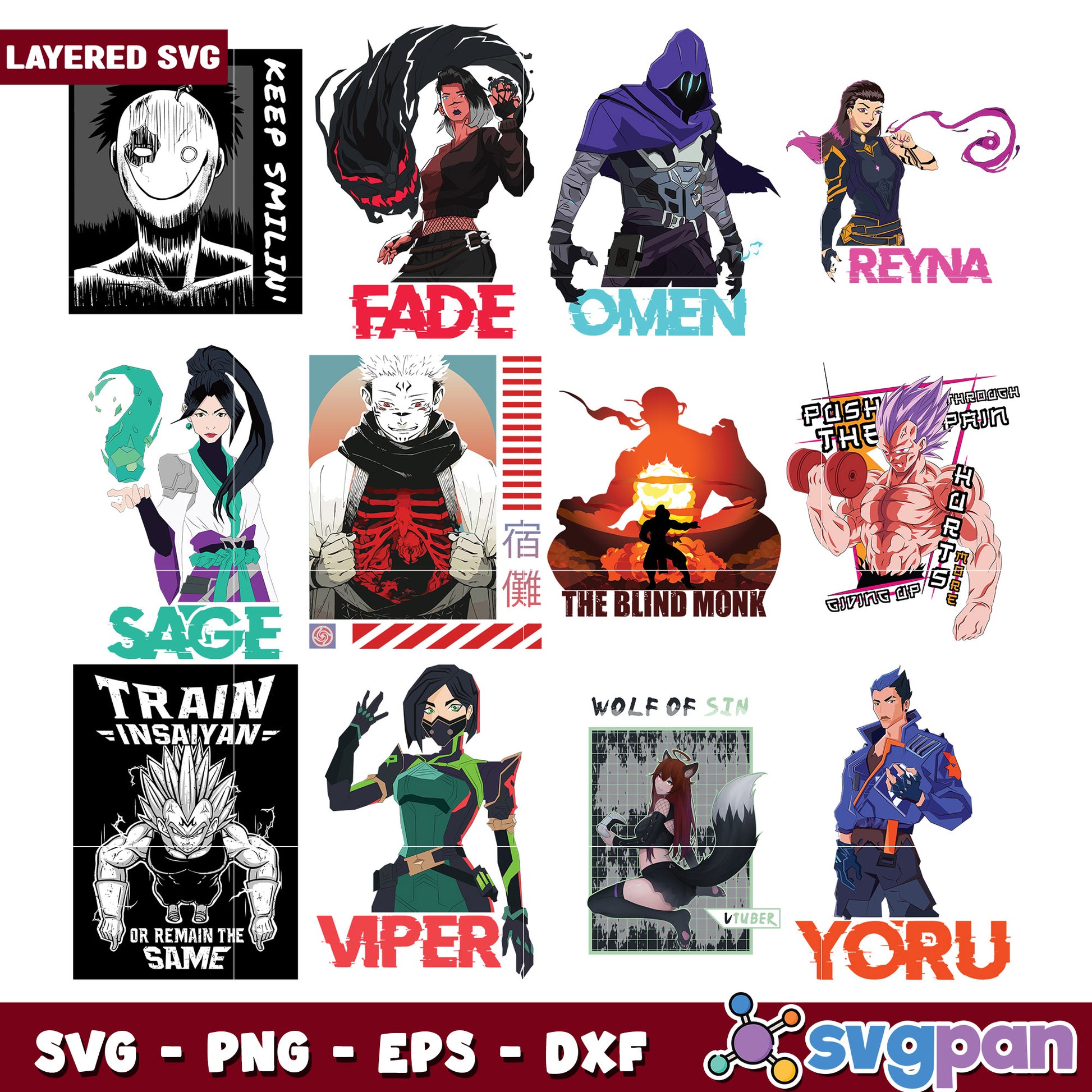 Layered Valorant & Anime SVG Bundle
