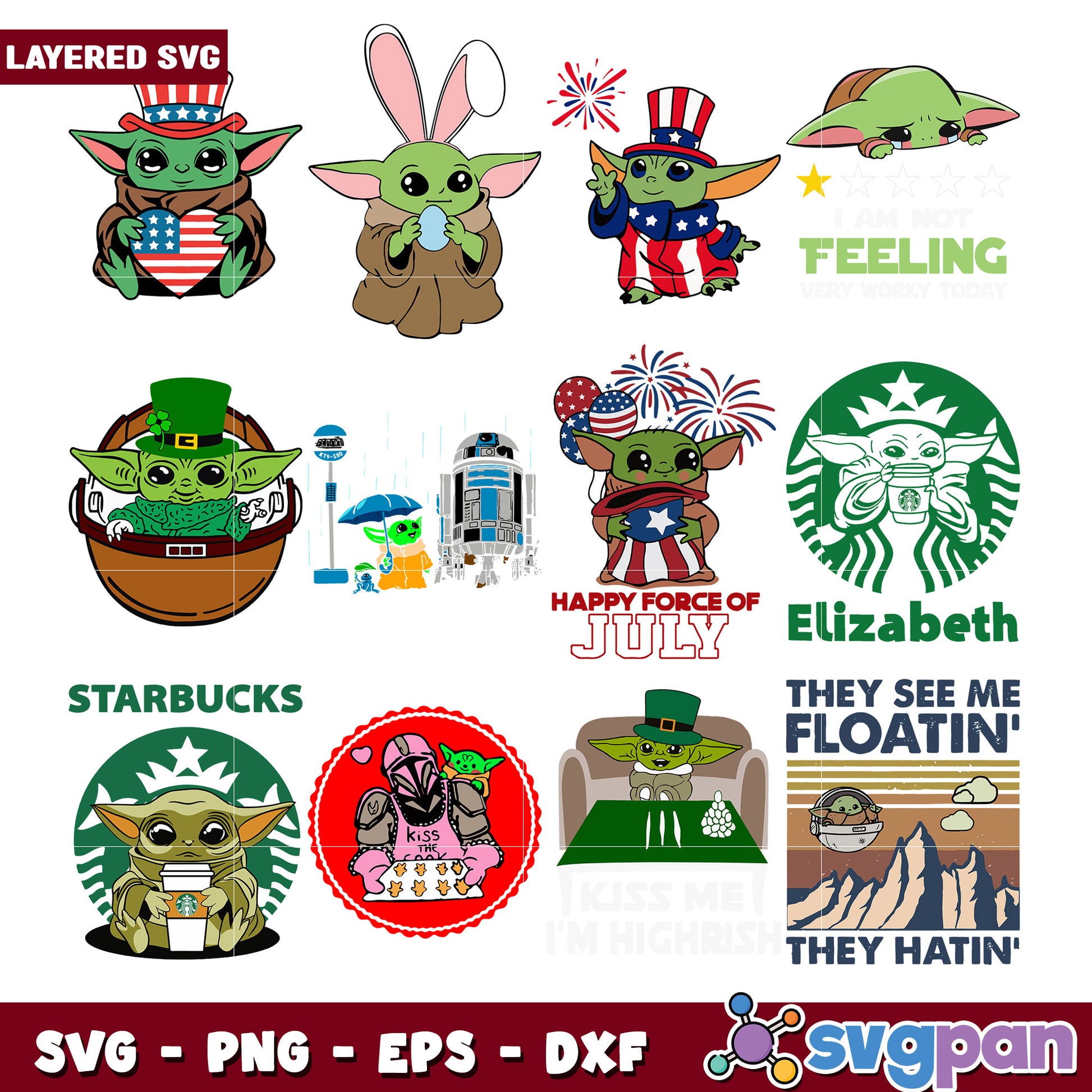 Layered Yoda SVG Bundle 10 Designs