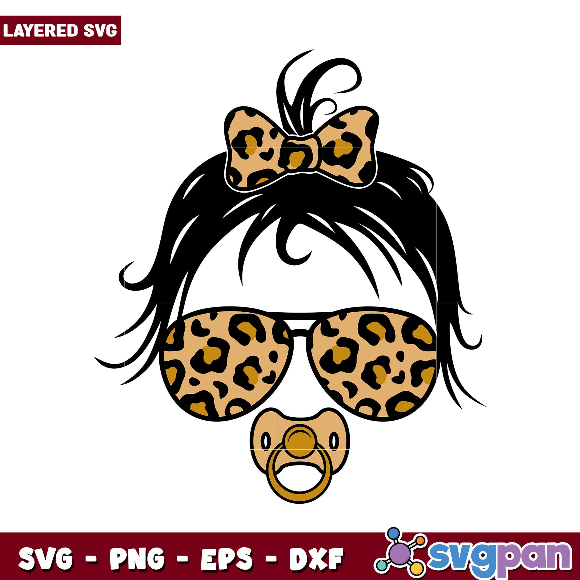 Leopard Print Baby Girl SVG Design, Cute Hair Bow and Sunglasses