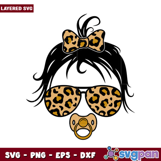 Leopard Print Baby Girl SVG Design, Cute Hair Bow and Sunglasses