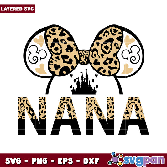 Leopard Print Bow Nana Design, Perfect for DIY Crafts and Projects