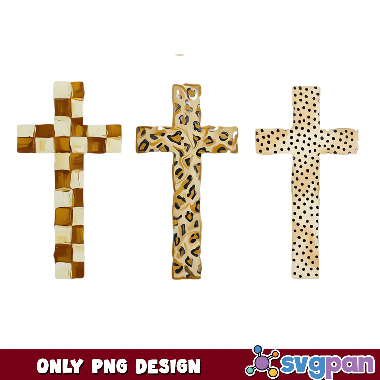 Leopard Print Cross PNG Bundle, Christian Cross PNG, Cheetah Cross PNG