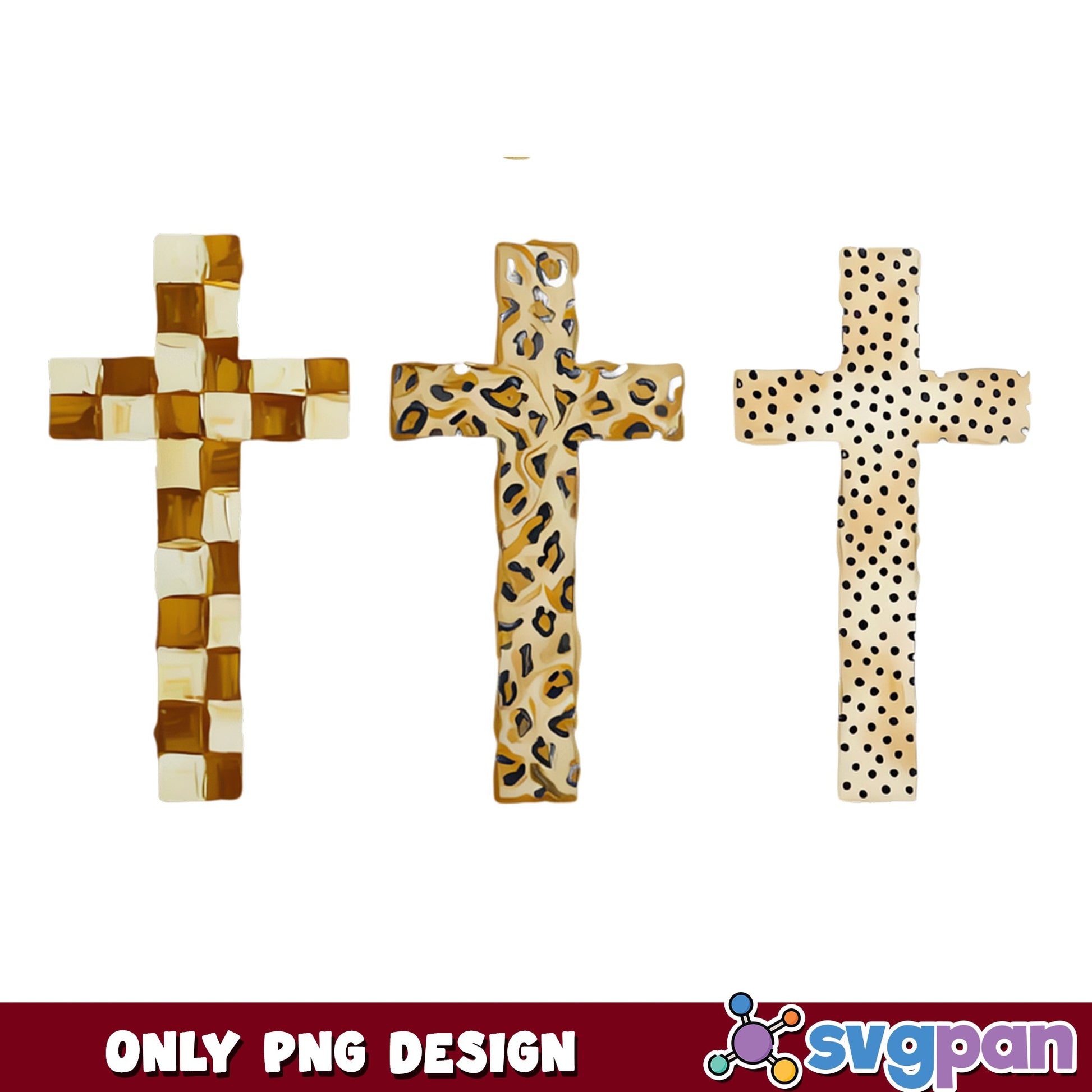 Leopard Print Cross PNG Bundle, Christian Cross PNG, Cheetah Cross PNG
