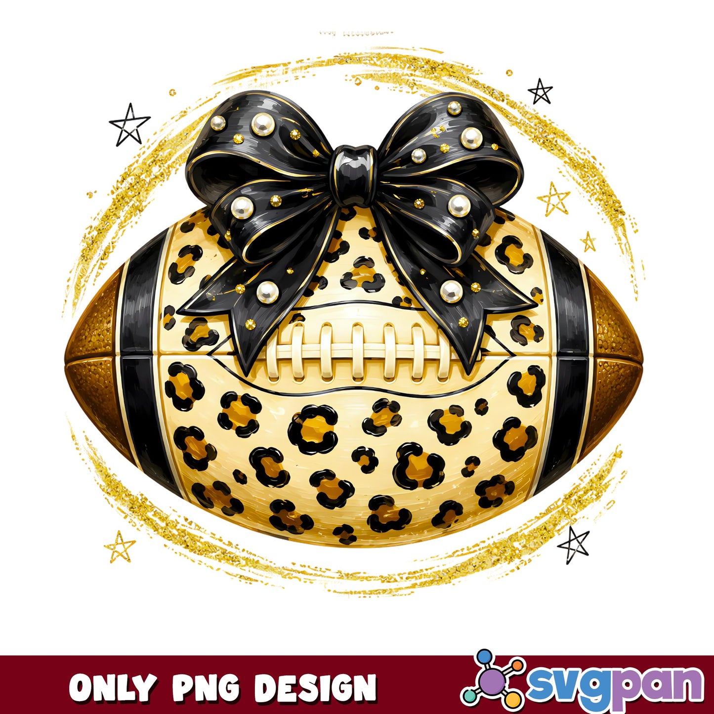 Leopard Print Football With Bow PNG, Coquette Football PNG, Game Day PNG