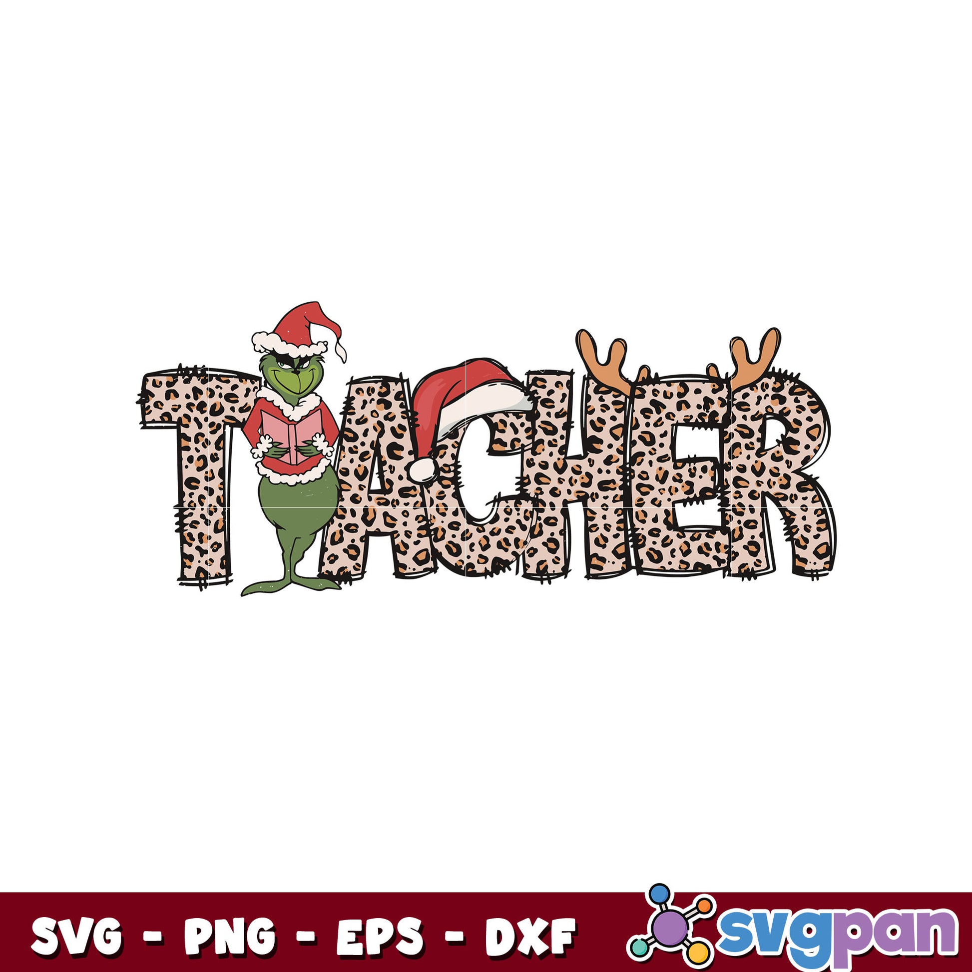 Leopard grinch teacher christmas svg