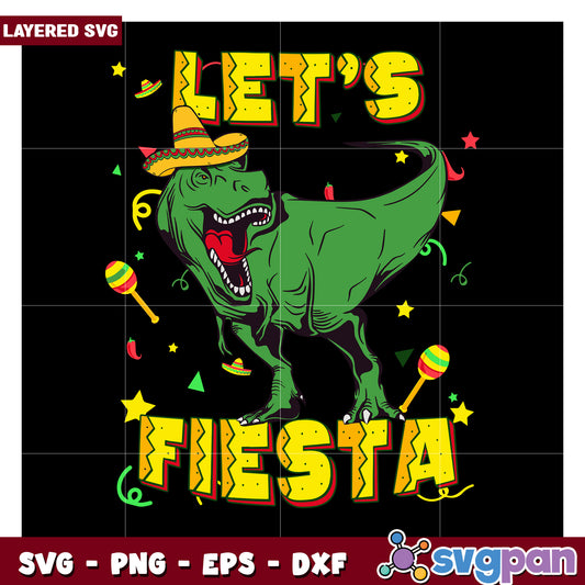 Let's Fiesta Dinosaur SVG Design for Party Themes, Perfect for Crafts