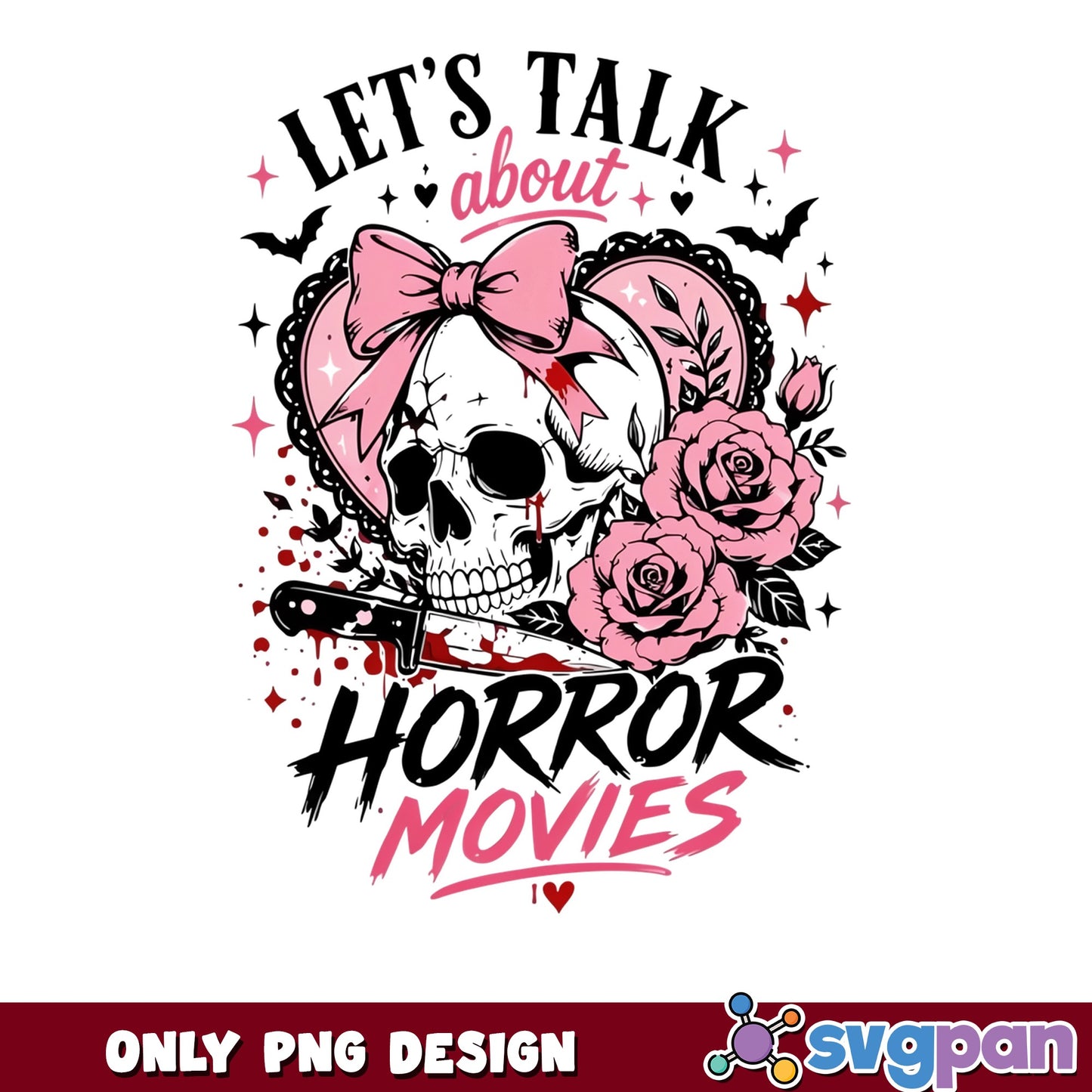 Lets Talk About Horror Movies PNG, Skull Floral Halloween PNG, Spooky PNG