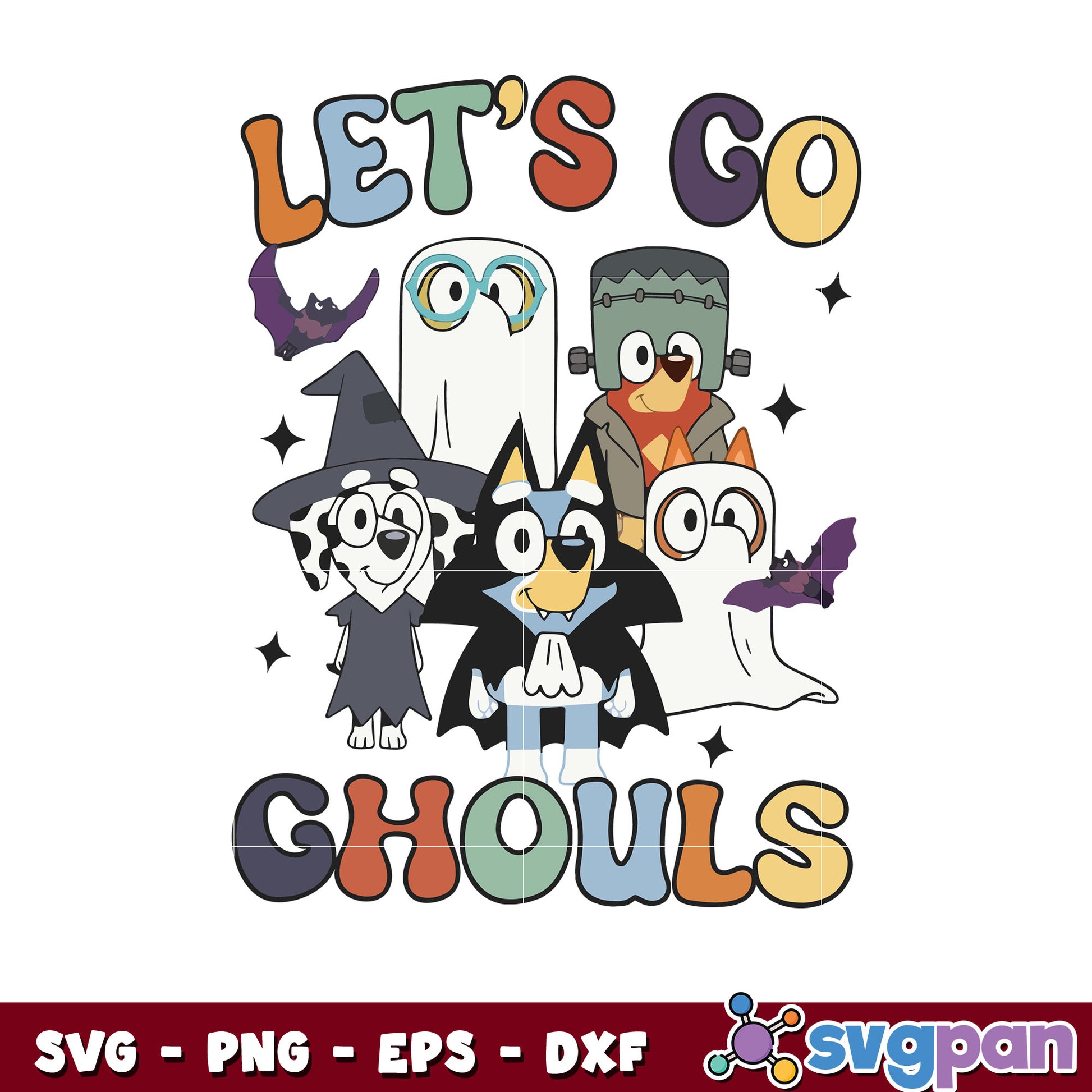 Lets go ghouls bluey bingo halloween design svg, bluey friends svg