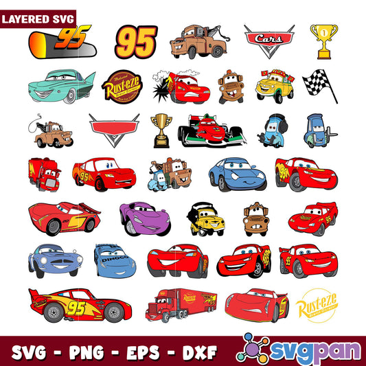 Lightning McQueen SVG Bundle Cars Characters Set