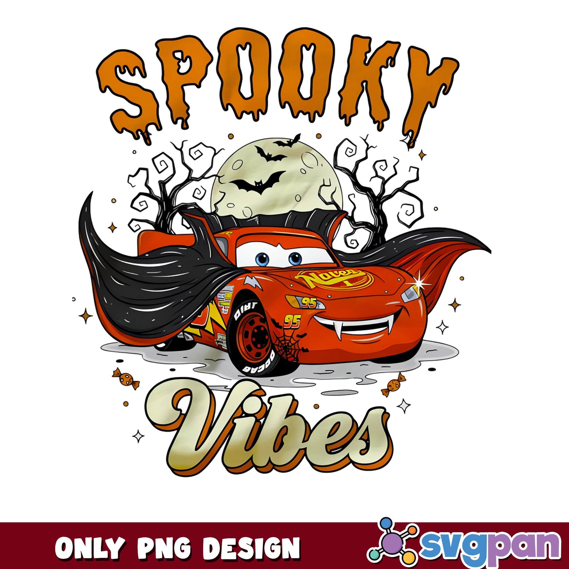 Lightning McQueen Halloween PNG, Spooky Vibes Cars PNG, Disney PNG