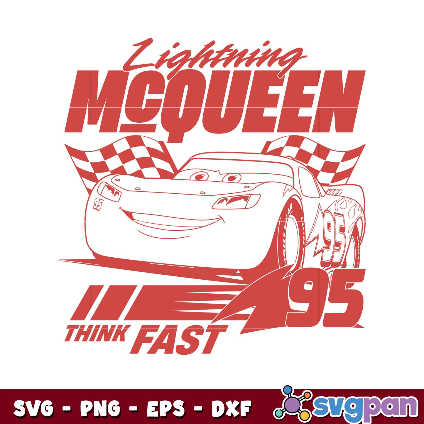 Lightning mcqueen think fast 95 svg, lightning mcqueen car​ svg