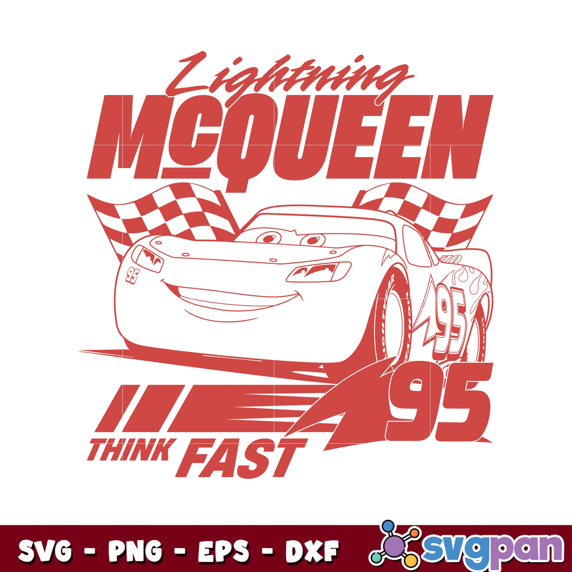 Lightning mcqueen think fast 95 svg, lightning mcqueen car​ svg