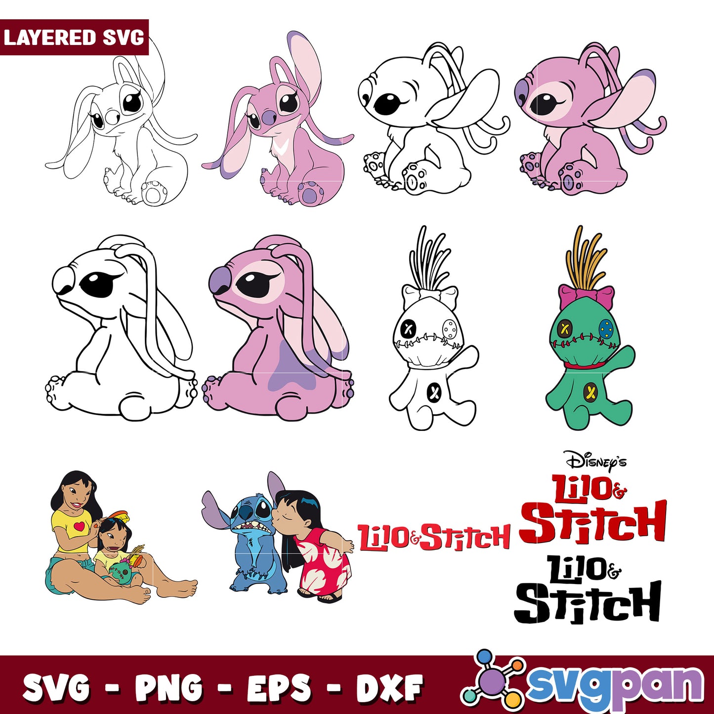 Lilo and Stitch SVG Bundle Layered Clipart Set