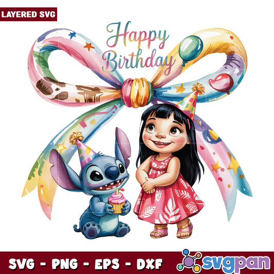 Lilo and sitch happy birthday png, disney cartoons png, lilo and stitch png