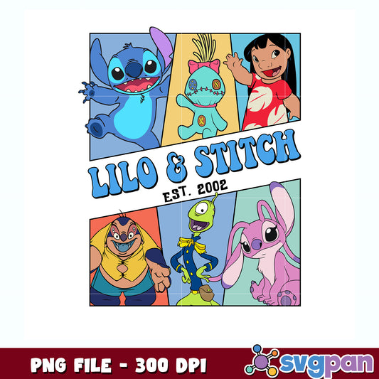 Lilo and stitch est 2002 creative design png, disney png, stitch png
