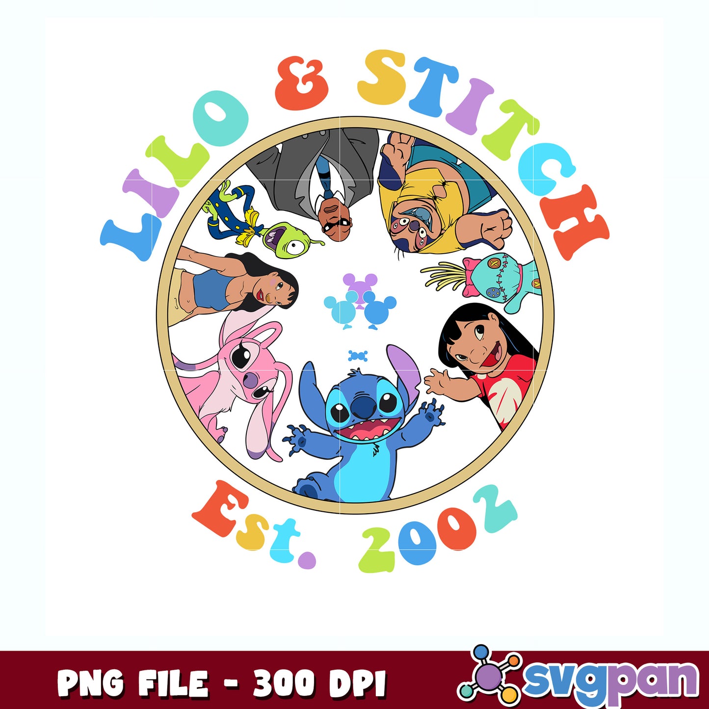 Lilo and stitch est 2002 design png, disney png, lilo and stitch characters png