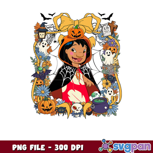Lilo halloween design png, disney characters png, spooky halloween png
