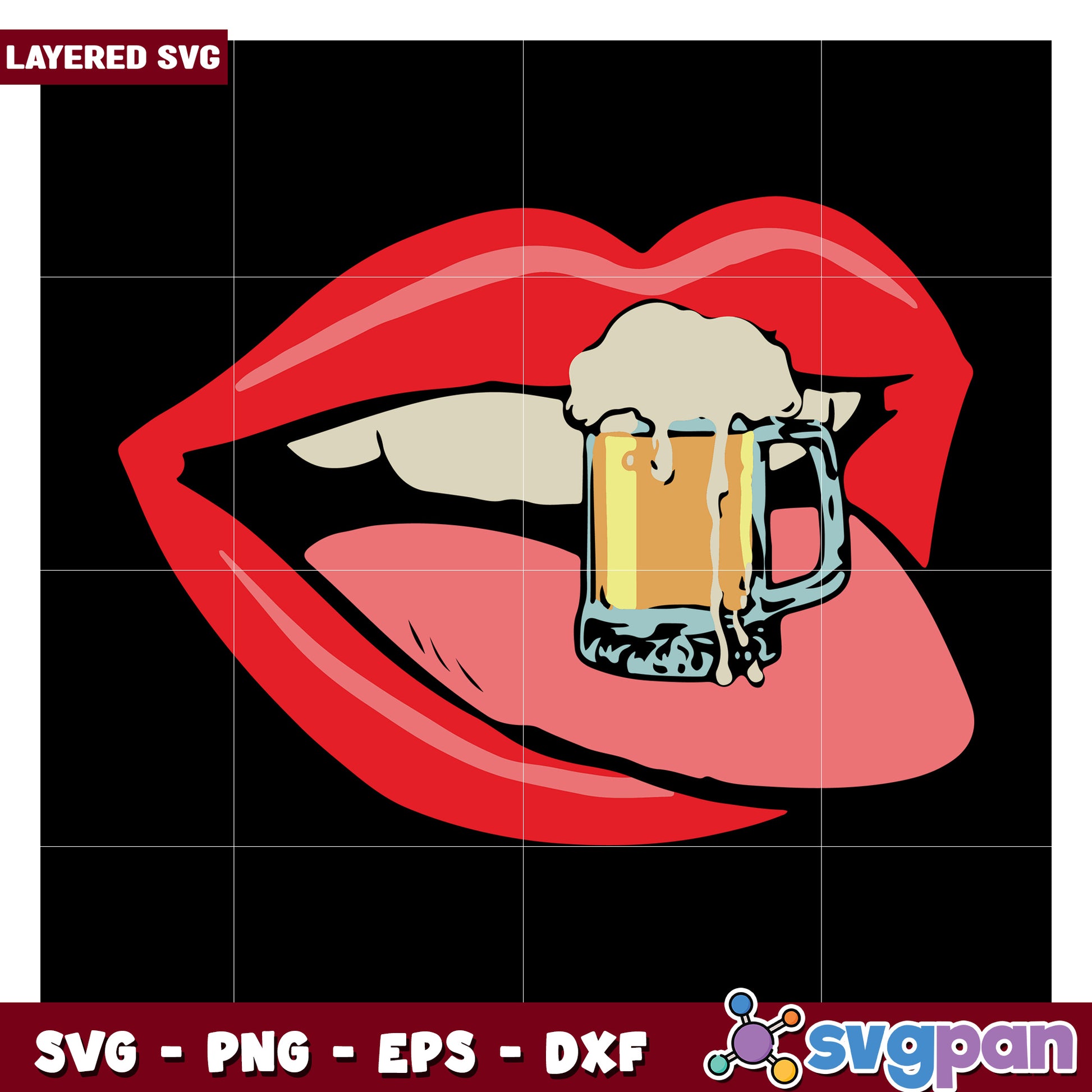 Lips with Beer Mug SVG Design, Perfect for Fun Party Themes
