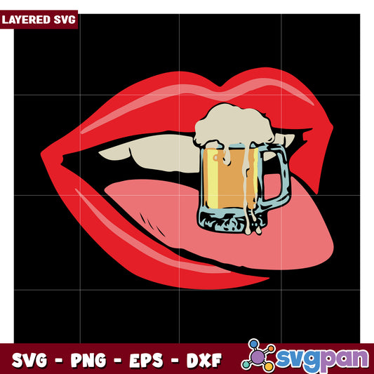 Lips with Beer Mug SVG Design, Perfect for Fun Party Themes