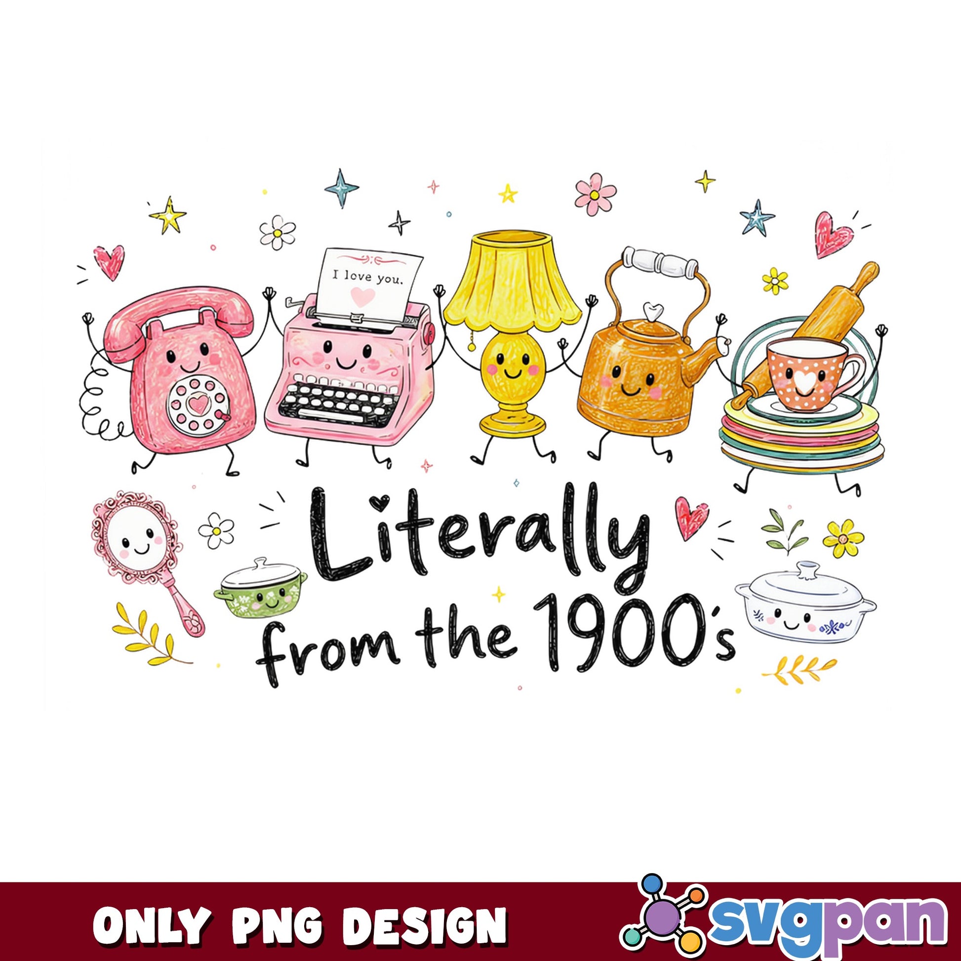 Literally From The 1900s PNG, Retro Cute Objects PNG, Funny Vintage PNG