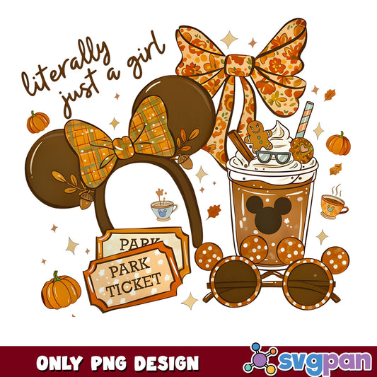 Literally Just A Girl Disney Fall PNG, Mickey Ears PNG, Pumpkin PNG